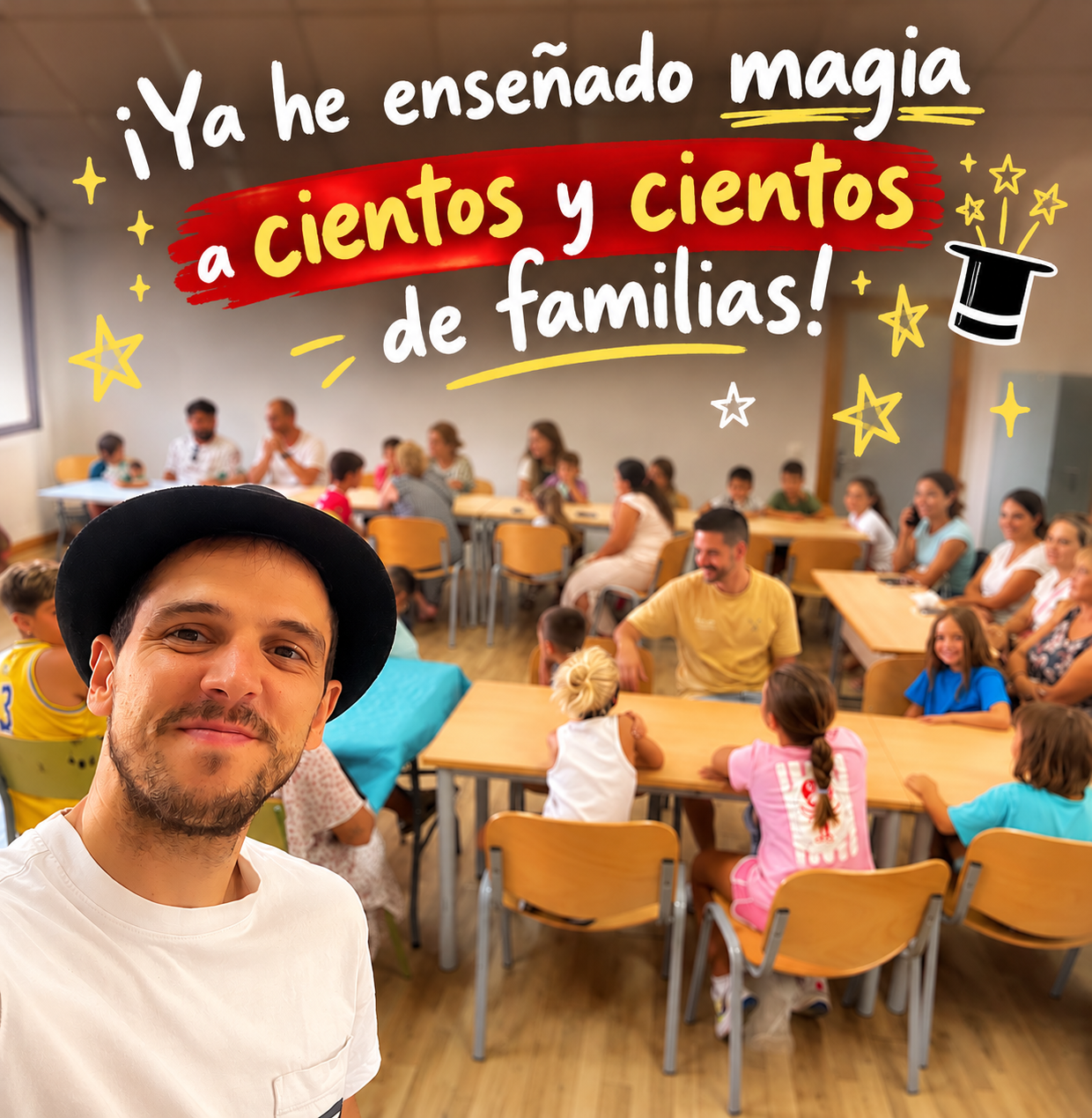 Sergio Barquilla en uno de sus talleres de magia con cientos de familias